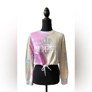 Awesome Concept  “Queen” Tie Dyed Cropped Sweatshirt w/ Drawstring